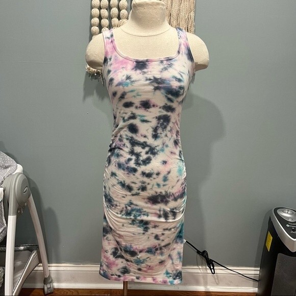 NEW Tie Dye Maternity Tank Dress with Side Ruching Small - Picture 2 of 9